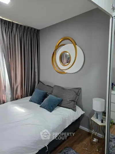 Modern bedroom with stylish decor and cozy ambiance