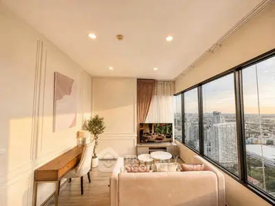 Luxurious living room with panoramic city view and elegant decor