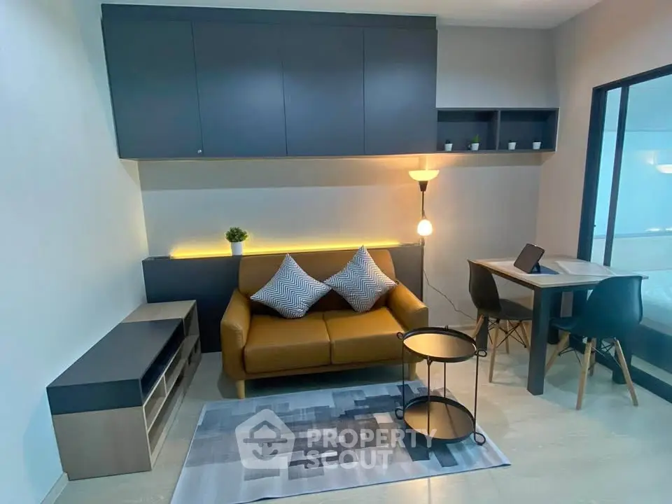 Modern living room with stylish furniture and ambient lighting