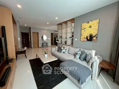 Spacious modern living room with elegant decor and cozy seating area