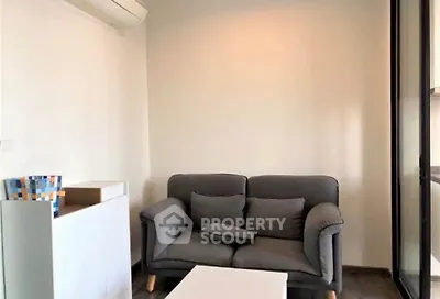 Cozy living room with modern gray sofa and minimalist decor