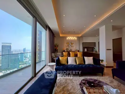 Luxurious living room with stunning city view and elegant decor