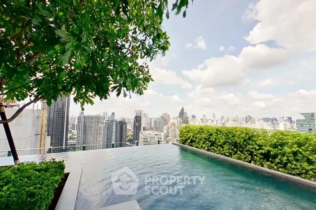 Luxurious rooftop infinity pool with stunning city skyline view