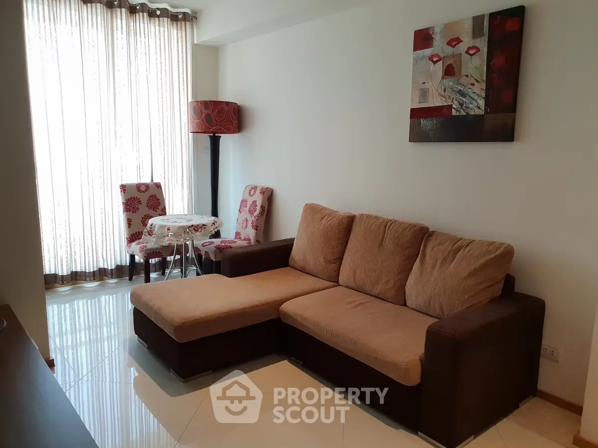 Cozy living room with modern decor and natural light