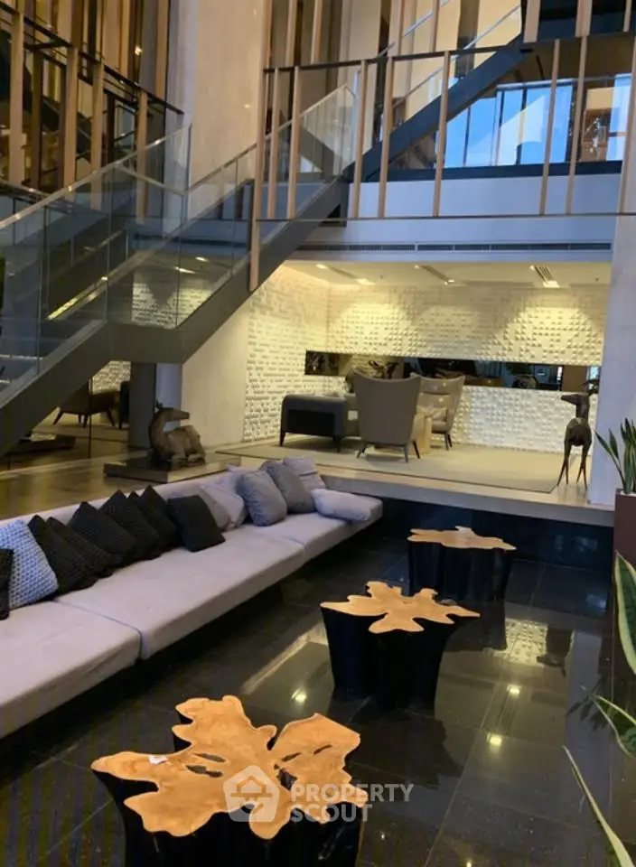Luxurious modern lobby with stylish seating and unique decor elements