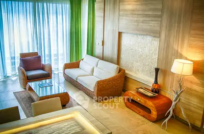 Luxurious modern living room with stylish furniture and large windows offering stunning views.