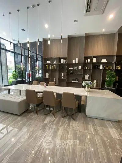 Luxurious modern living room with elegant marble flooring and stylish furniture