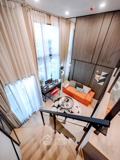 Stunning modern living room with high ceilings and elegant decor