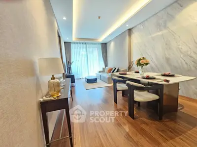 Luxurious modern living room with elegant dining area and natural light