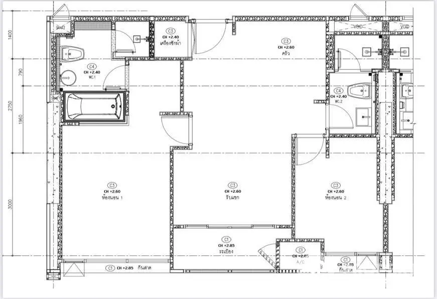 Detailed architectural floor plan with precise measurements for modern apartment layout.