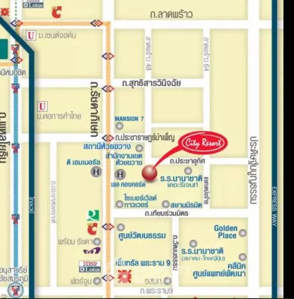 Map highlighting City Resort location in bustling urban area.