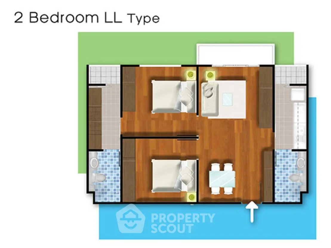 Modern 2-bedroom apartment floor plan with spacious layout and stylish design.