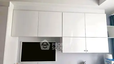 Modern white kitchen cabinets with sleek design and ample storage space.