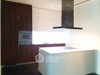 Modern kitchen with sleek cabinetry and built-in appliances in a luxury apartment.