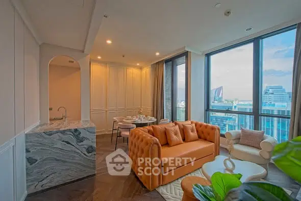 Luxurious living room with stunning city view and elegant decor