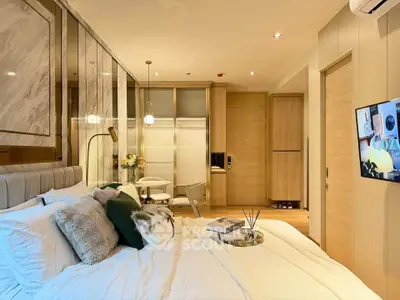 Luxurious modern bedroom with elegant decor and cozy ambiance