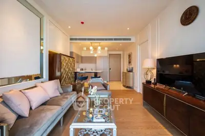 Luxurious living room with elegant decor and modern furnishings in a stylish apartment.