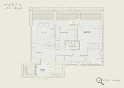 Spacious apartment floor plan with two bedrooms, living area, kitchen, and bathroom, ideal for modern living.