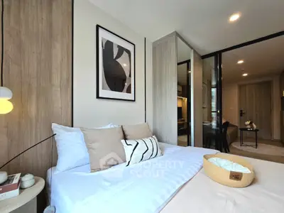 Modern bedroom with stylish decor and cozy ambiance