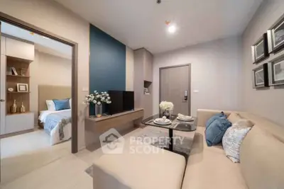 Modern living room with cozy sofa and stylish decor in a contemporary apartment