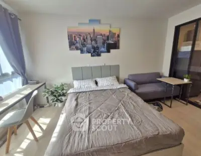 Cozy bedroom with modern decor and natural light