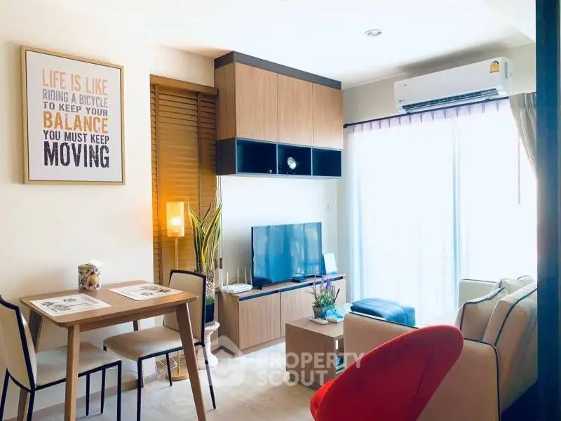 Modern living room with stylish decor and natural light