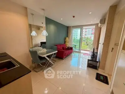 Modern living room with balcony view and stylish decor