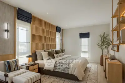 Luxurious modern bedroom with stylish decor and natural light