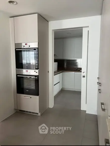 Modern kitchen with sleek built-in appliances and minimalist design