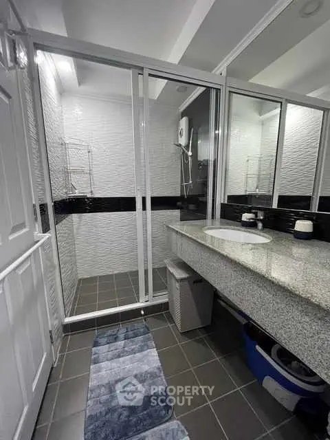 Modern bathroom with sleek design and glass shower enclosure