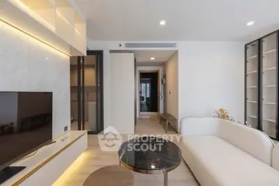 Modern living room with sleek design and cozy ambiance