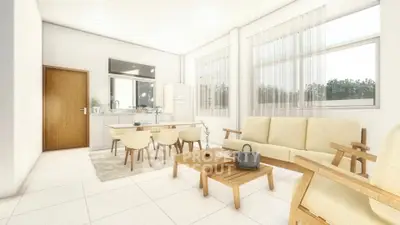 Bright and spacious living room with modern furniture and large windows