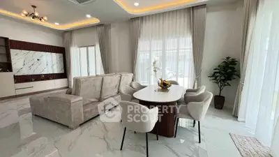 Luxurious modern living room with elegant dining area and stylish decor