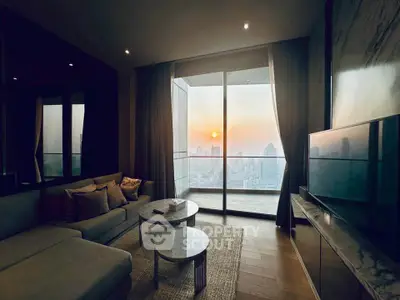 Luxurious living room with stunning city view and modern decor