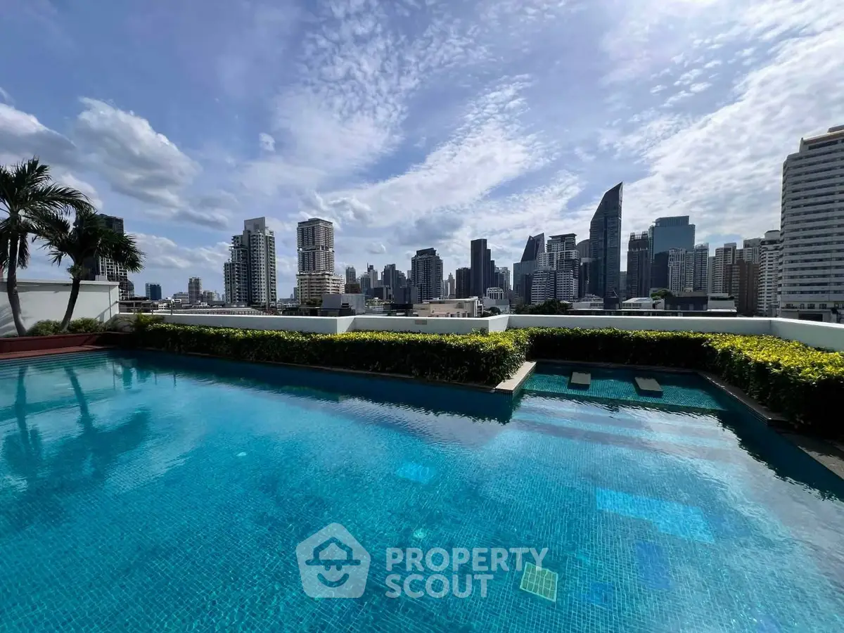 Stunning rooftop pool with breathtaking city skyline view, perfect for luxury urban living.