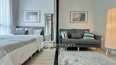 Modern bedroom and living room with stylish decor and cozy ambiance