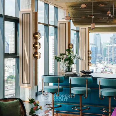 Luxurious high-rise apartment with stunning city views and modern interior design.