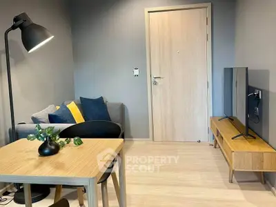 Modern living room with stylish furniture and sleek decor