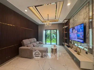 Luxurious living room with elegant decor and garden view