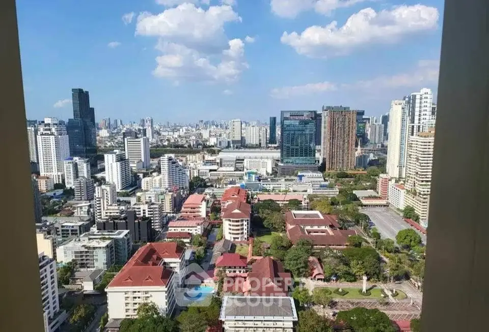 Stunning cityscape view from high-rise building showcasing urban skyline and vibrant city life.