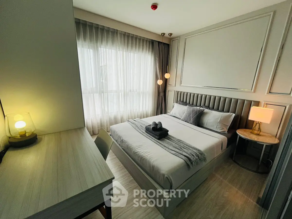 Cozy and modern bedroom with elegant decor and natural light