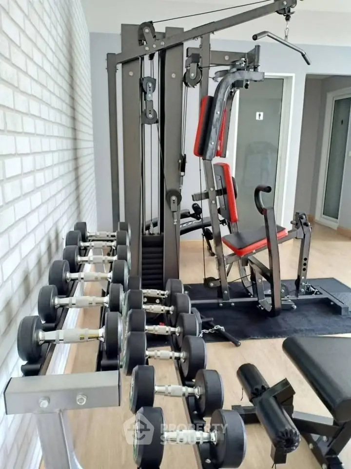 Modern gym with state-of-the-art equipment in a residential building.