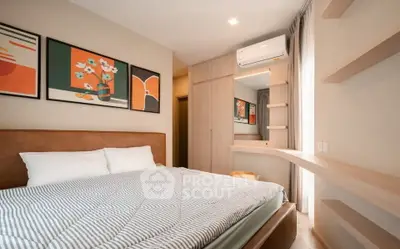 Modern bedroom with stylish decor and built-in storage solutions