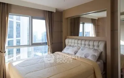 Luxurious bedroom with city view and elegant decor