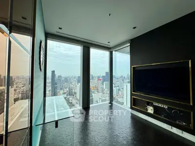 Luxurious high-rise living room with stunning city skyline view