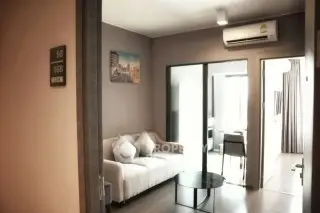 Modern living room with air conditioning and stylish decor