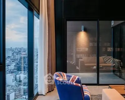 Luxurious high-rise apartment with stunning city view and stylish interior design.