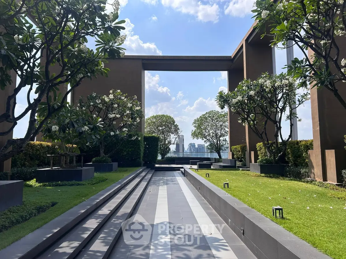 Luxurious rooftop garden with stunning city views and modern landscaping.