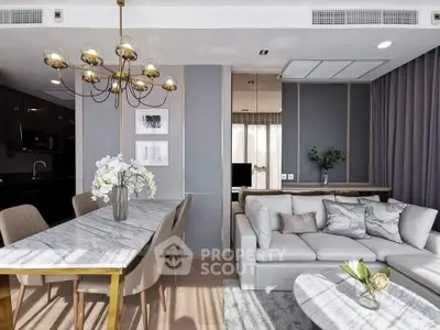 Luxurious modern living room with elegant dining area and stylish decor