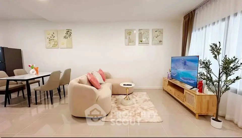 Modern living room with cozy seating and stylish decor